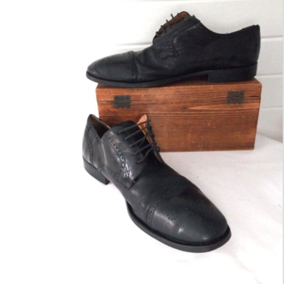Sandro Moscoloni Men’s Wingtip Oxford Shoes Sz 12 Black Leather Lace Up - Picture 4 of 14